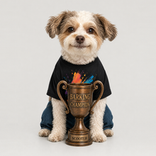 Second example of a personalized dog portrait in The Barking Champion outfit