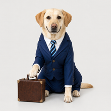 Second example of a personalized dog portrait in The Boss outfit