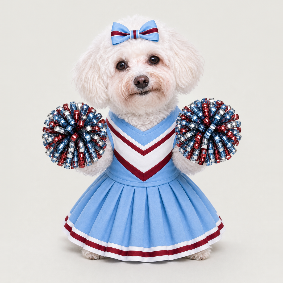 Example of a personalized dog portrait in The Cheerleader outfit