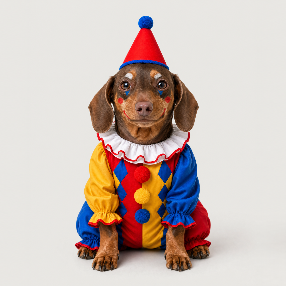 Example of a personalized dog portrait in The Clown outfit