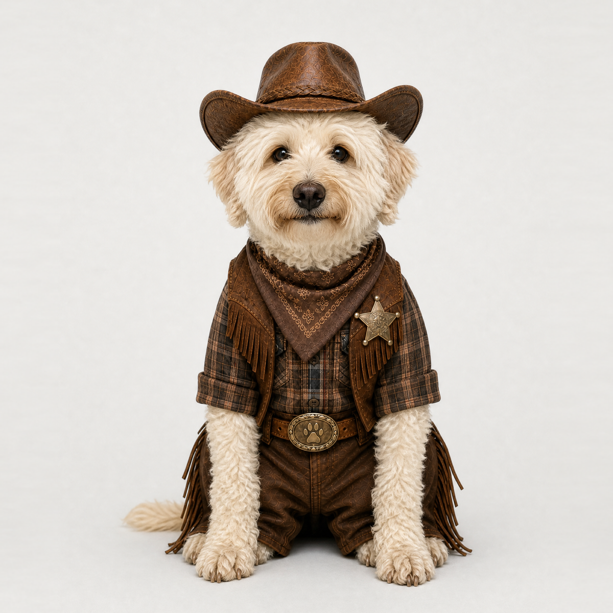 Example of a personalized dog portrait in The Cowboy outfit