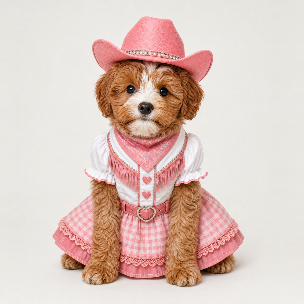 Example of a personalized dog portrait in The Cowgirl outfit