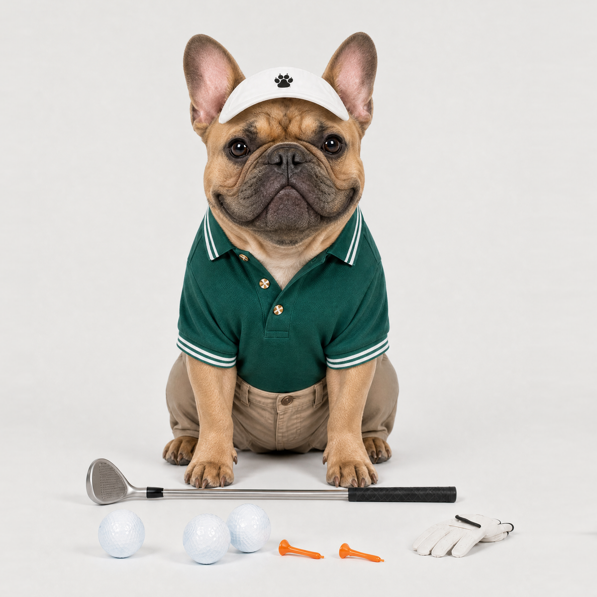 Example of a personalized dog portrait in The Golfer outfit