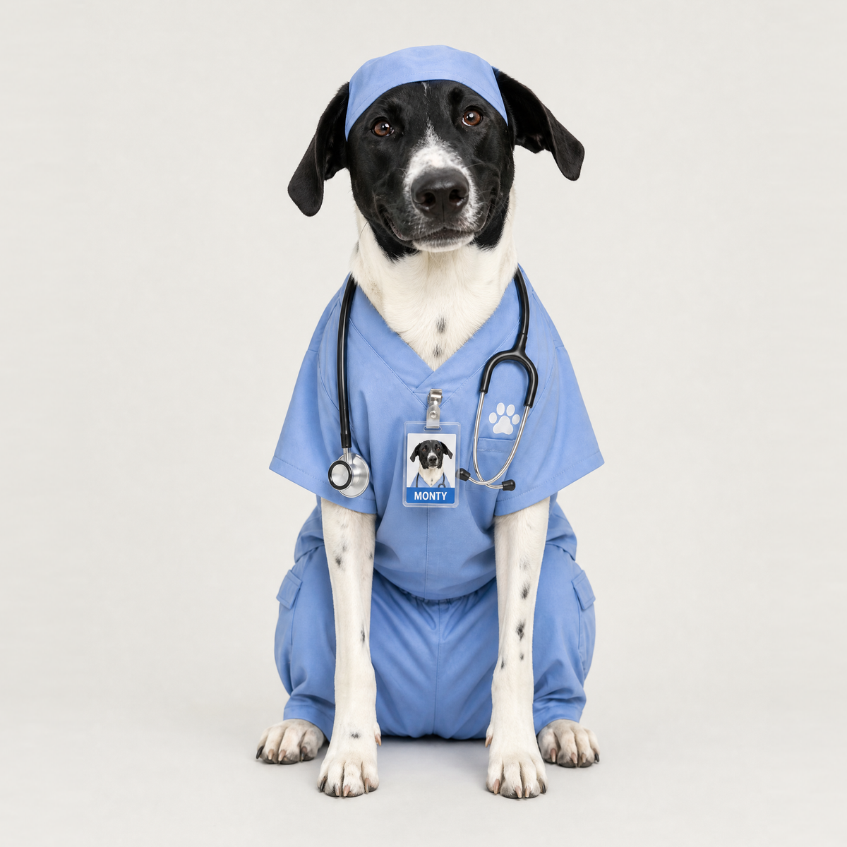 Example of a personalized dog portrait in The Nurse outfit