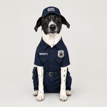 Third example of a personalized dog portrait in The Security Guard outfit