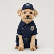 Example of a personalized dog portrait in The Security Guard outfit