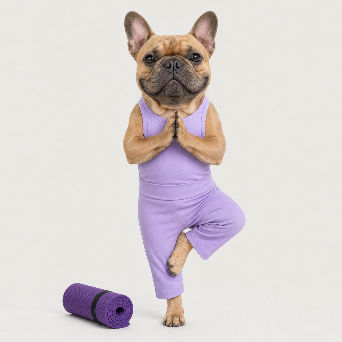 Example of a personalized dog portrait in The Yogi outfit